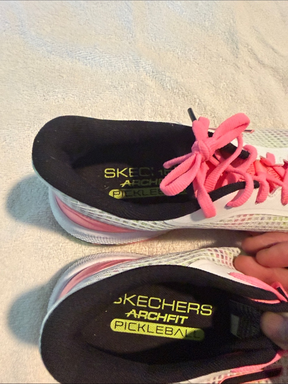 Skechers Women's White Pink Athletic Sneakers with Neon Accents - Picture 4 of 5